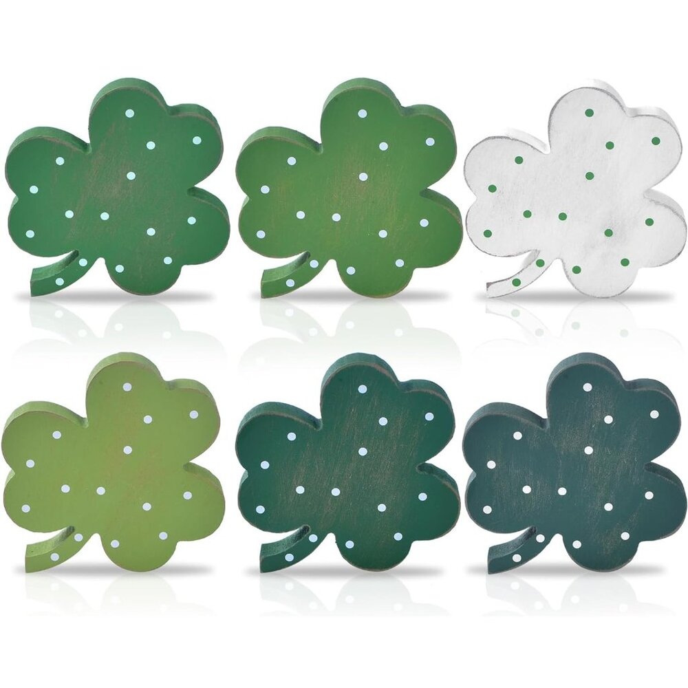 6pcs Wooden Shamrock Decor Set